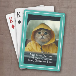Classic Photo and Text With Teal Border Playing Cards