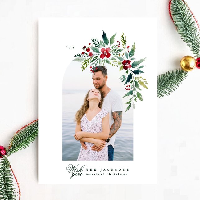 classic photo arch frame modern wreath christmas holiday card (Creator Uploaded)