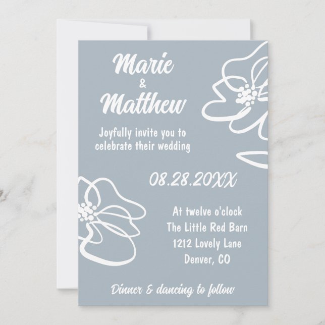 Classic Photo Blue Gray Floral Wedding Invitation (Front)
