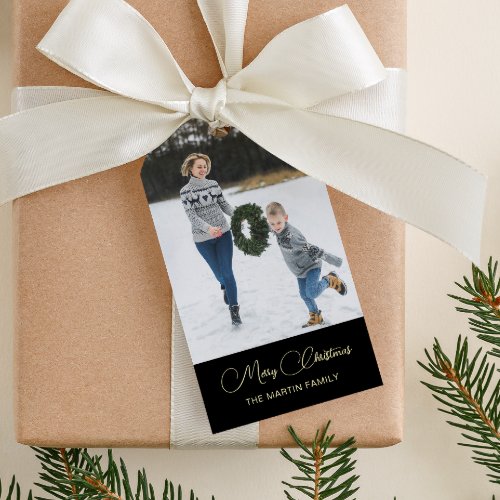 Classic Photo Christmas Black Gift Tags