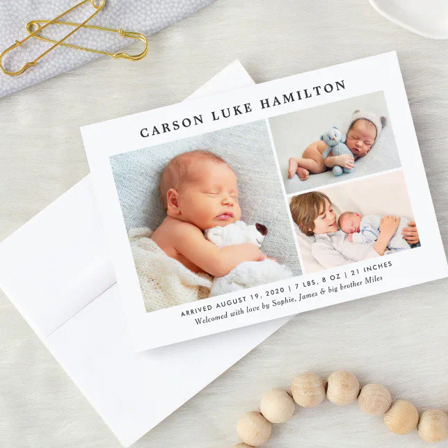 Classic Photo Collage Blue Handsome Baby Boy Birth Announcement Zazzle