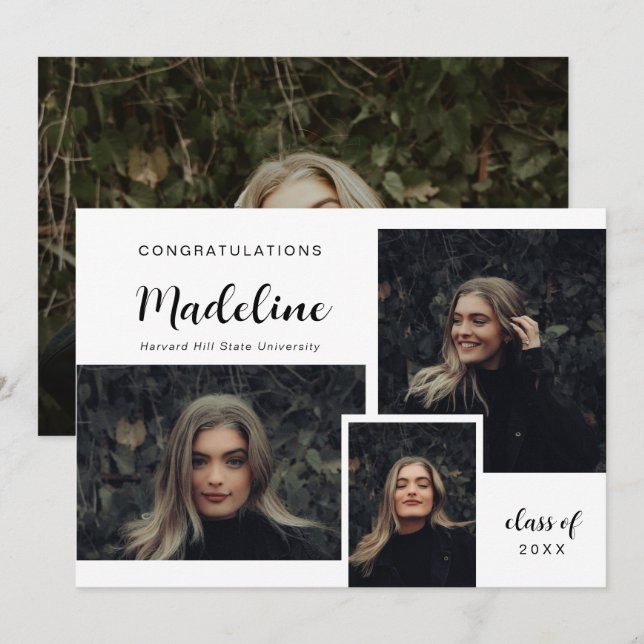 Classic Photo Collage Modern Graduation  Announcement (Front/Back)