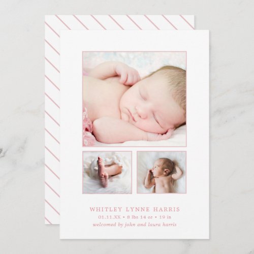 Classic Photo Collage Pink Baby Girl Birth Announcement