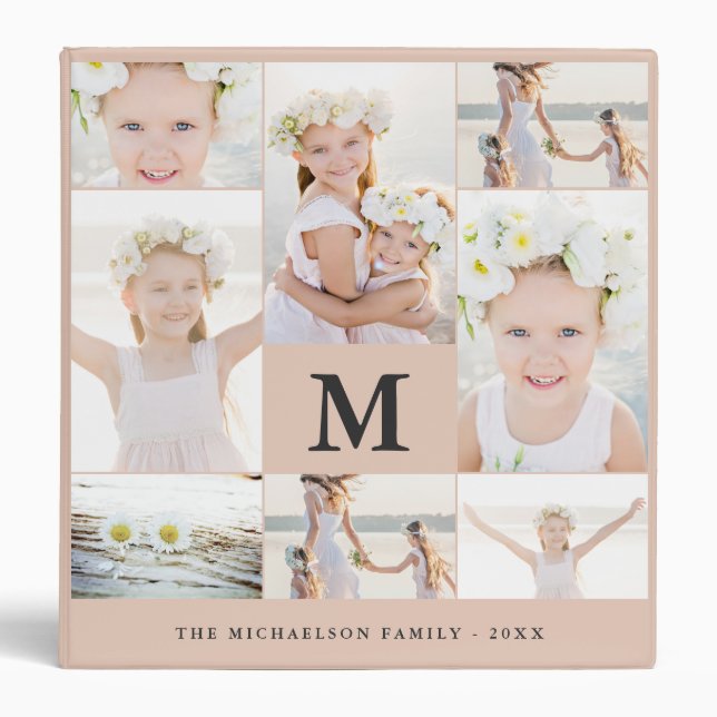 Classic Photo Collage with Monogram and Name 3 Ring Binder (Front)