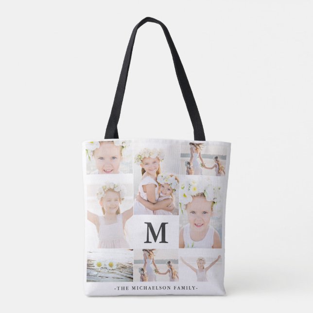 Classic Photo Collage with Monogram and Name Tote Bag (Back)