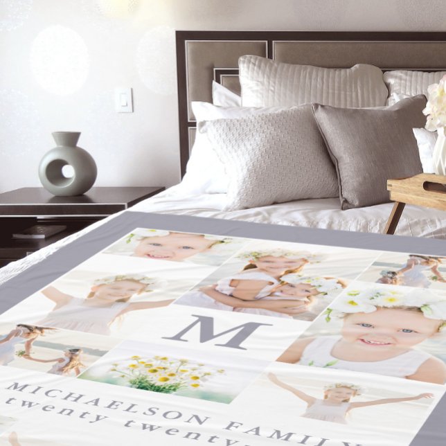 Classic Photo Collage with Monogram and Year Fleece Blanket (Creator Uploaded)