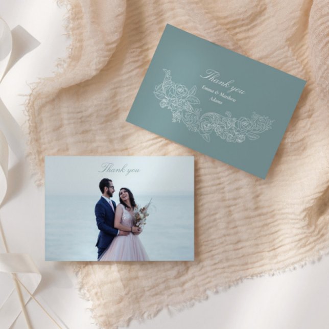 Classic Photo Dusty Blue Regency Wedding Thank You Card (Creator Uploaded)