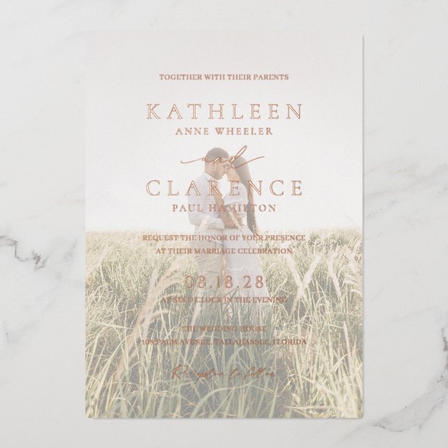Classic Photo Elegant Wedding Foil Invitation (Front)