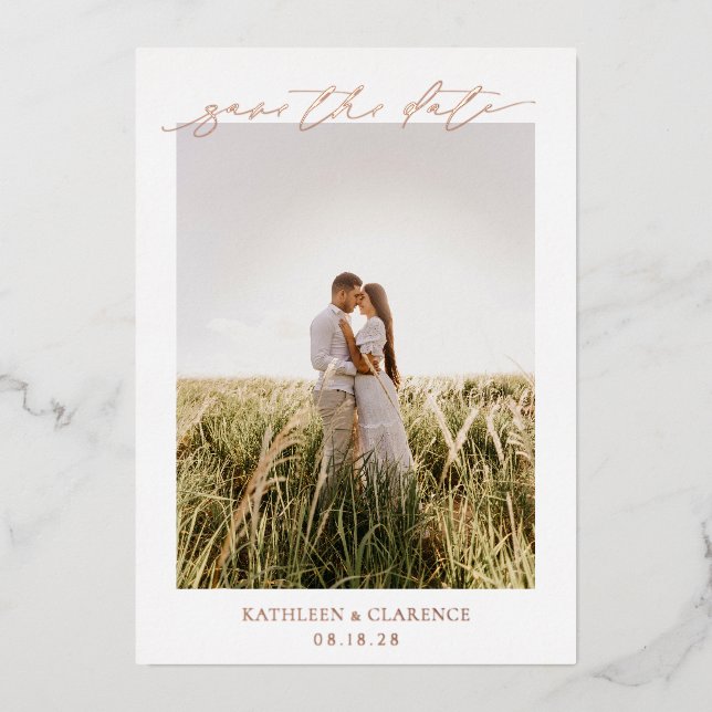 Classic Photo Elegant Wedding Save the Date Foil Invitation (Front)