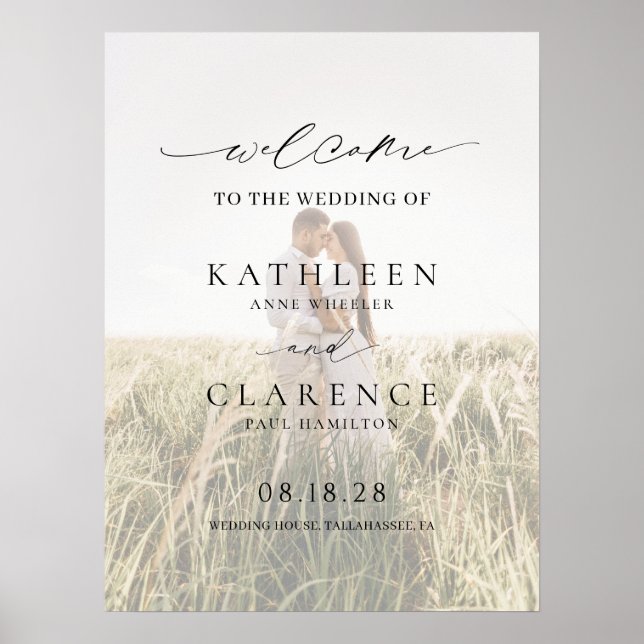 Classic Photo Elegant Wedding Welcome Sign (Front)