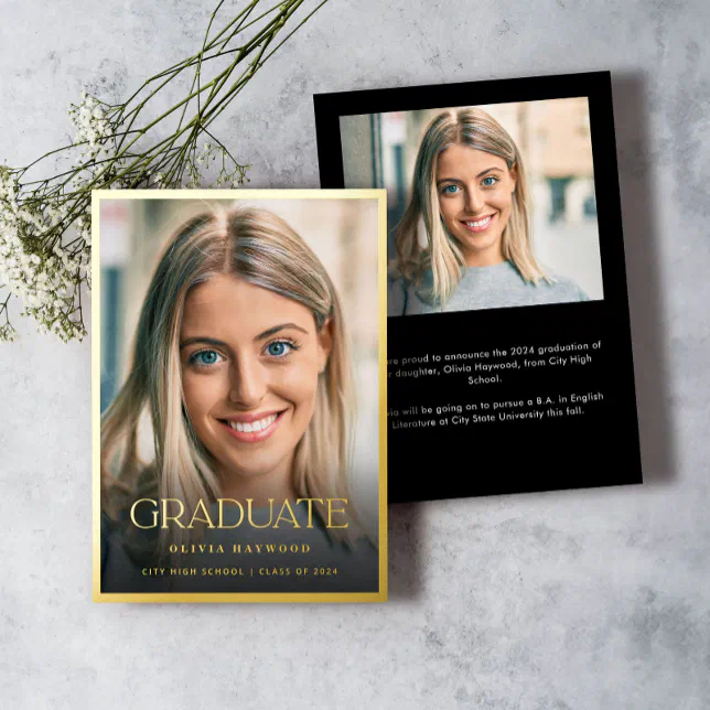 Classic Photo Gold Foil Graduation Announcement | Zazzle