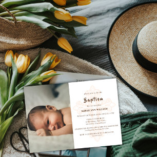 Classic Photo Gold Typography Cross Baptism Invitation