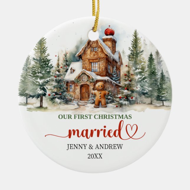 Classic photo our first Christmas married Ceramic Ornament (Front)
