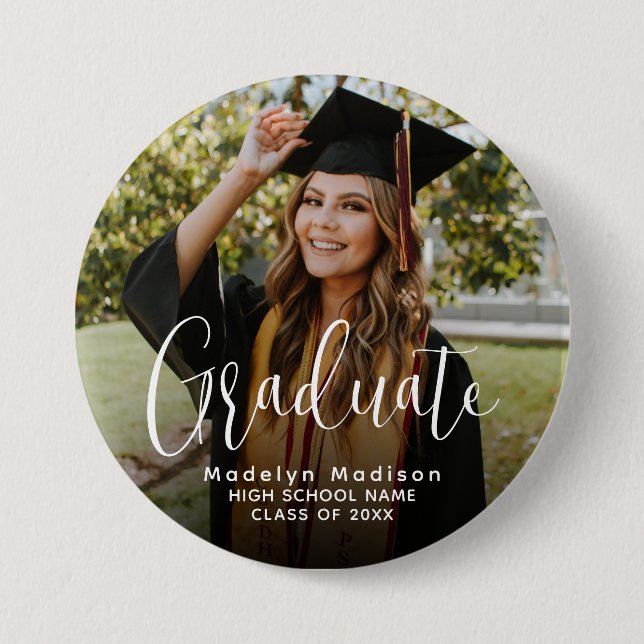 Classic Photo Simple Modern Script for Graduates Button (Front)