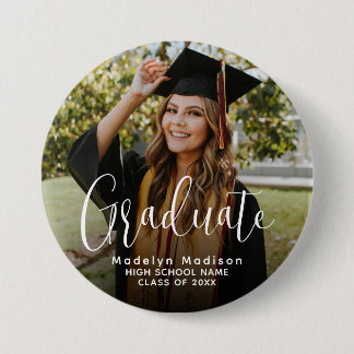 Classic Photo Simple Modern Script for Graduates Button