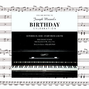 classic piano birthday invitation