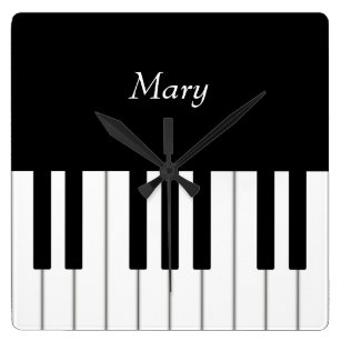 Wall Clock Elegant Piano Keys Black White Modern Notes Wave Round Music Keyboard 