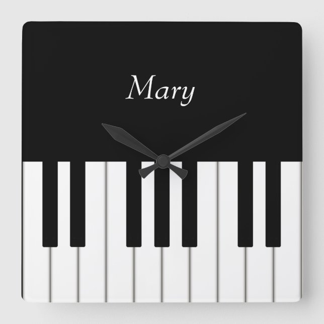 Classic Piano Keyboard Personalized Music Square Wall Clock (Front)