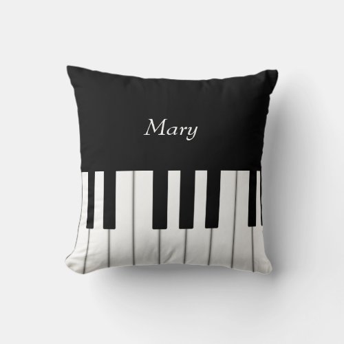 Classic Piano Keyboard Personalized Music Throw Pillow