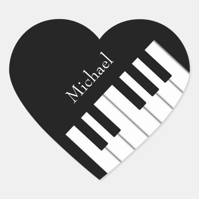 Classic Piano Keyboard Personalized Musician's Heart Sticker (Front)