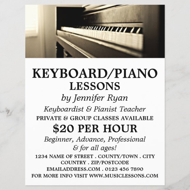 Classic Piano, Keyboard, Piano Lessons Flyer (Front)