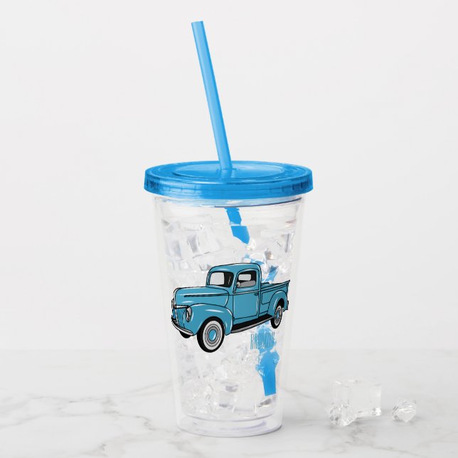 Classic pick up truck cartoon illustration acrylic tumbler (Front Ice)
