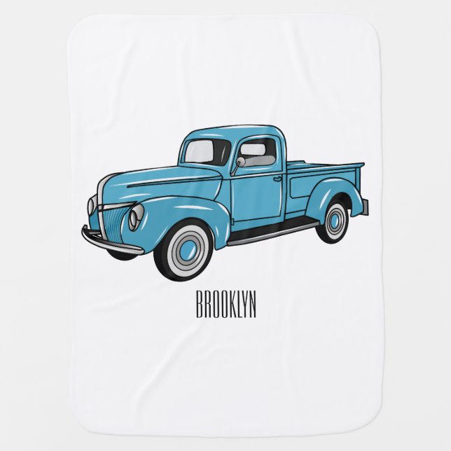 Classic pick up truck cartoon illustration baby blanket (Front)