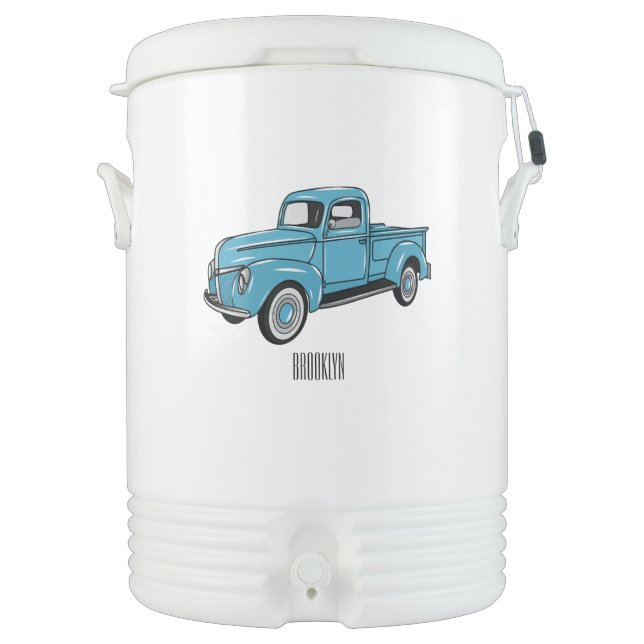 Classic pick up truck cartoon illustration beverage cooler (Front)