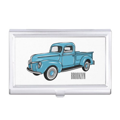 Classic pick up truck cartoon illustration business card case