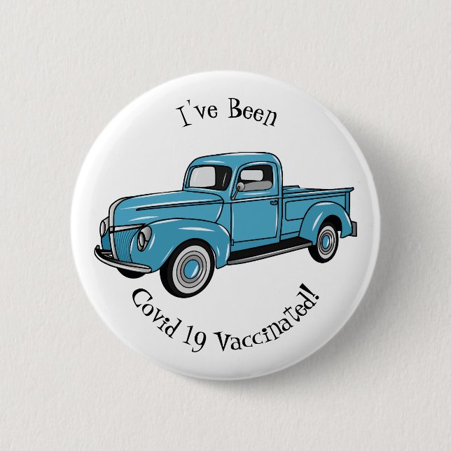 Classic pick up truck cartoon illustration button (Front)