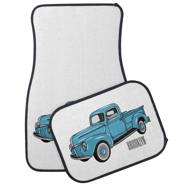 Classic pick up truck cartoon illustration car floor mat (Set)