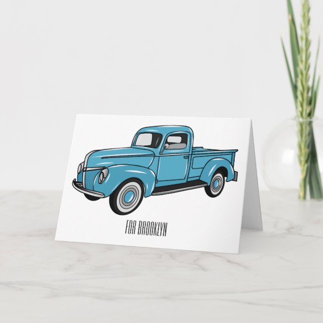 Classic pick up truck cartoon illustration card (Front)