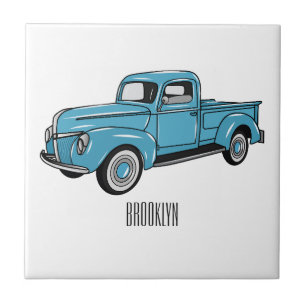 Classic pick up truck cartoon illustration ceramic tile