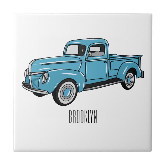 Classic pick up truck cartoon illustration ceramic tile (Front)