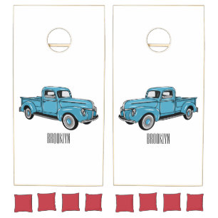 Classic pick up truck cartoon illustration cornhole set