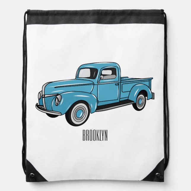 Classic pick up truck cartoon illustration drawstring bag (Front)