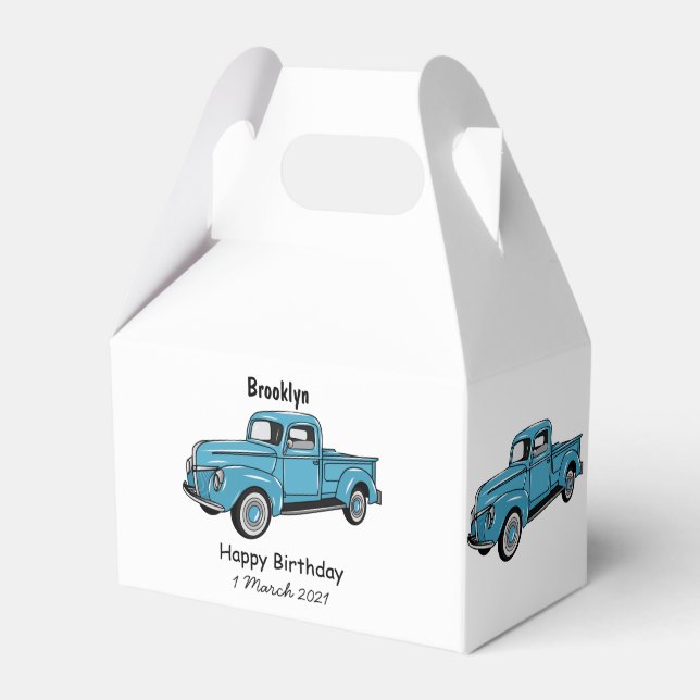 Classic pick up truck cartoon illustration favor boxes (Front Side)