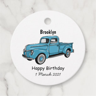 Classic pick up truck cartoon illustration favor tags