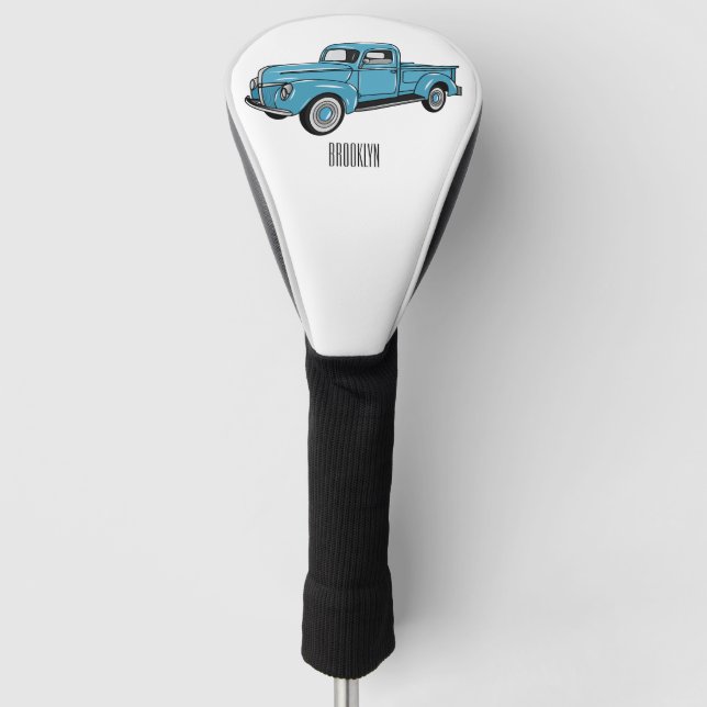 Classic pick up truck cartoon illustration golf head cover (Front)
