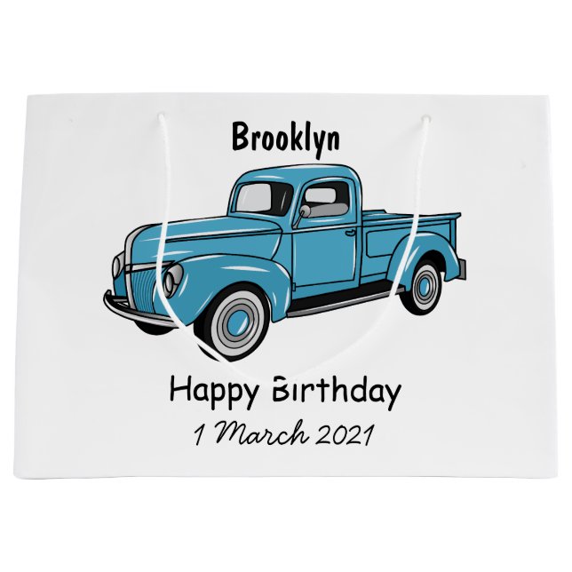 Classic pick up truck cartoon illustration large gift bag (Front)