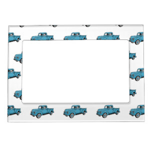 Classic pick up truck cartoon illustration magnetic frame