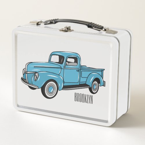 Classic pick up truck cartoon illustration metal lunch box