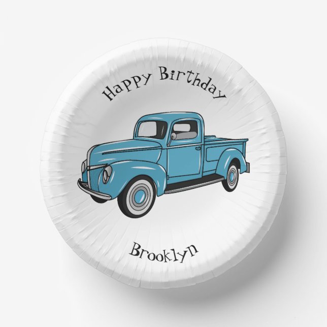 Classic pick up truck cartoon illustration paper bowls (Front)