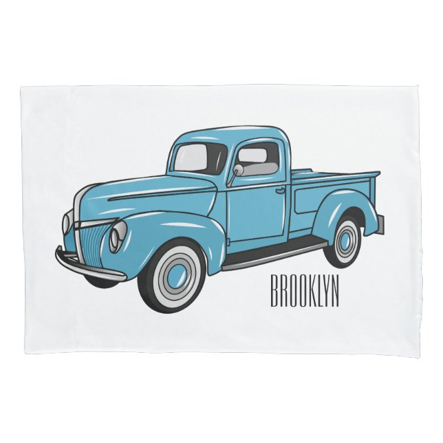 Classic pick up truck cartoon illustration pillow case (Front)