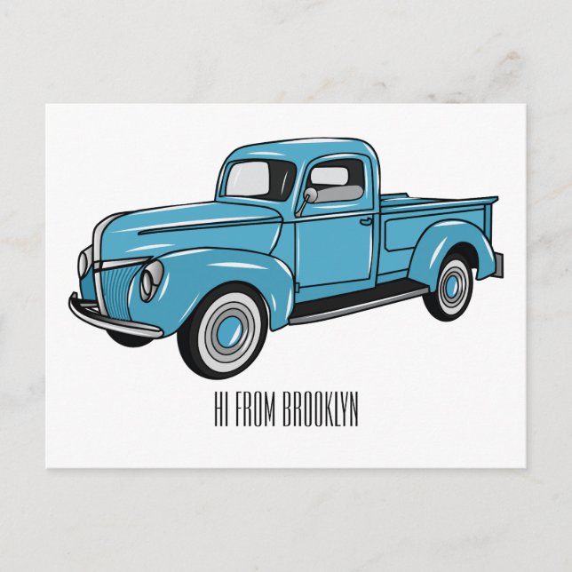 Classic pick up truck cartoon illustration postcard (Front)