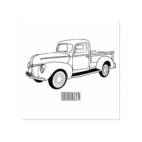 Classic pick up truck cartoon illustration rubber stamp
