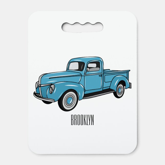 Classic pick up truck cartoon illustration seat cushion (Front Vertical)