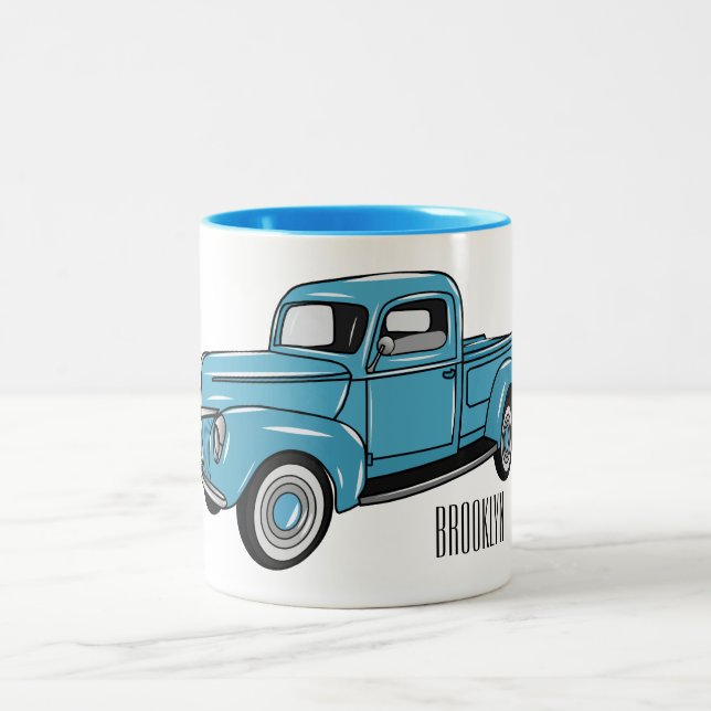 Classic pick up truck cartoon illustration Two-Tone coffee mug (Center)