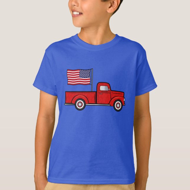 Classic Pick-up Truck with American Flag T-Shirt (Front)