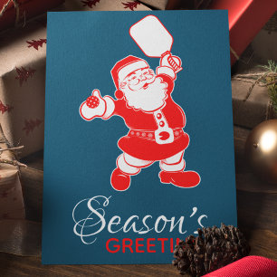 Classic Pickleball Santa Blue Christmas Holiday Card